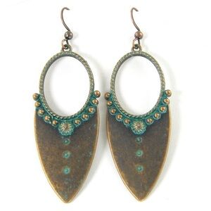 New Classic Bohemian Ethnic Patina Cooper Tribal Shield Handmade Earrings